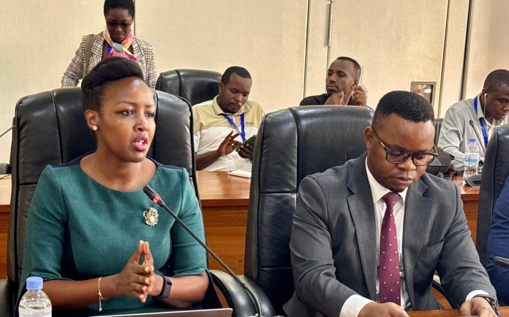 ICT and Innovation minister Paula Ingabire and PS Yves Iradukunda appear before the parliamentary committee on Thursday, March 13. Rwanda is set to set up a cybersecurity academy this year to offer courses related to protection against attacks using technology. 