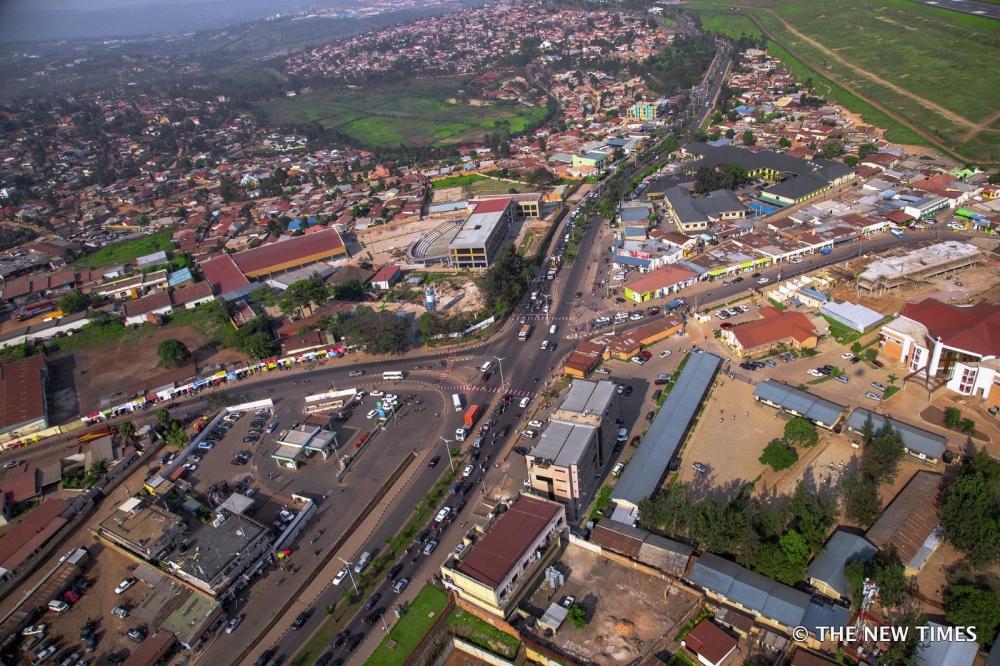 An aerial view of Giporoso road junction. The government has earmarked more than Rwf16 billion towards funding a project to upgrade the 10km Prince House-Giporoso-Masaka road in 2025-2026. File